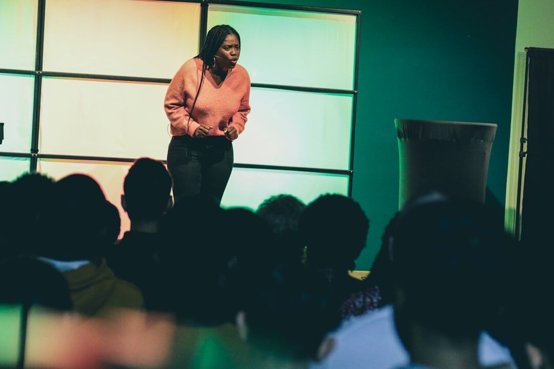 person speaking on stage