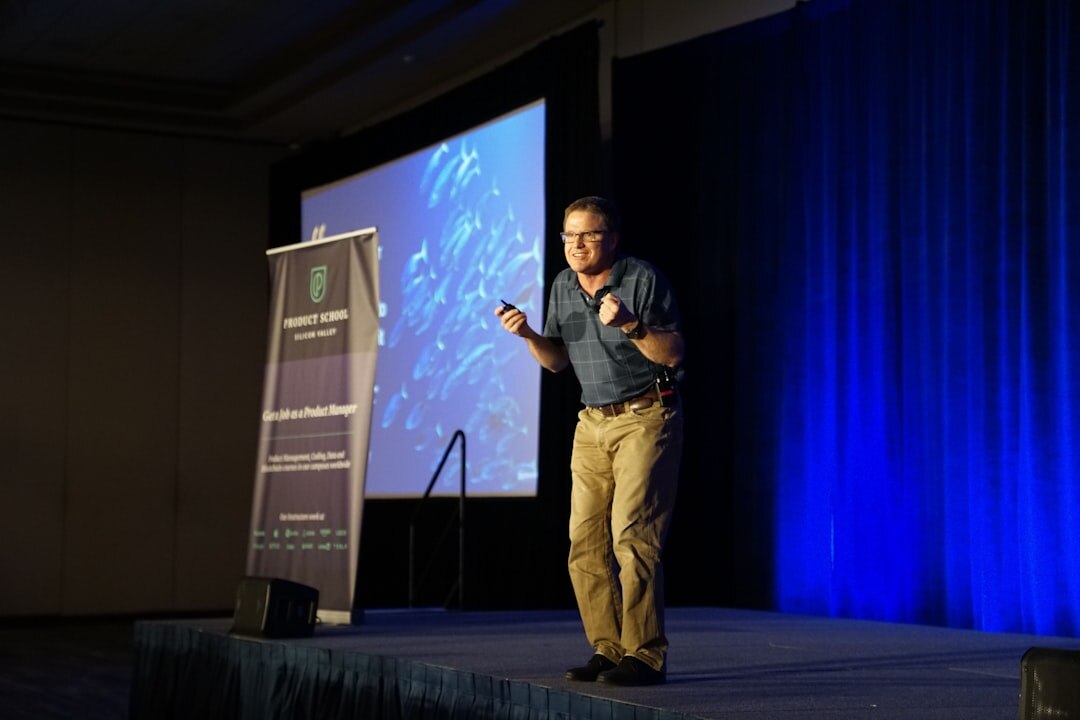 confident speaker presenting ideas